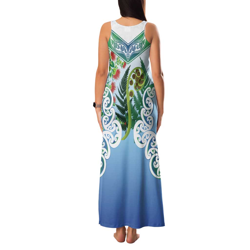 Aotearoa New Zealand Natural Plants Family Matching Tank Maxi Dress and Hawaiian Shirt Pohutukawa with Silver Ferns Koru Frond Maori Tattoos LT03 - Polynesian Pride