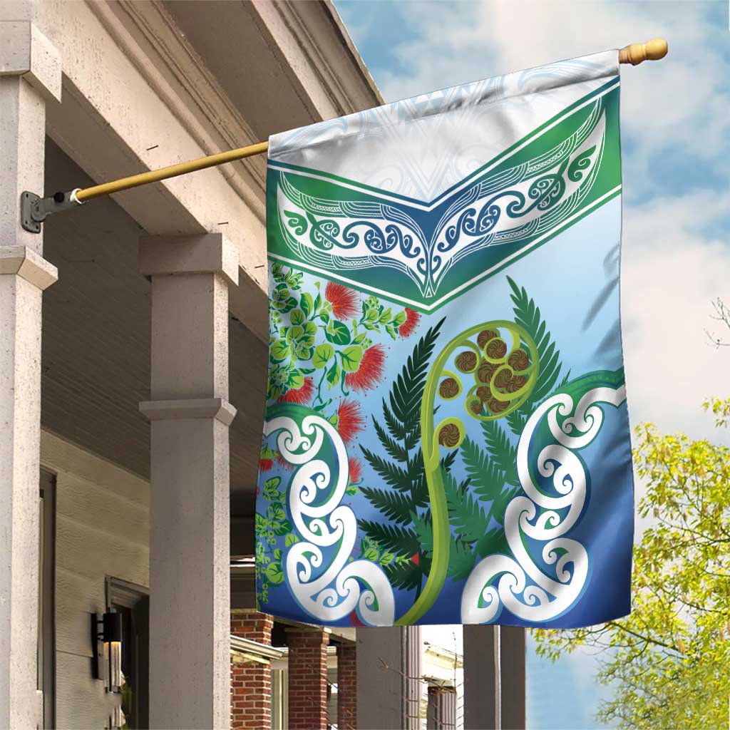 Aotearoa New Zealand Natural Plants Garden Flag Pohutukawa with Silver Ferns Koru Frond Maori Tattoos LT03 House Flag Multicolor - Polynesian Pride