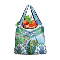 Aotearoa New Zealand Natural Plants Grocery Bag Pohutukawa with Silver Ferns Koru Frond Maori Tattoos