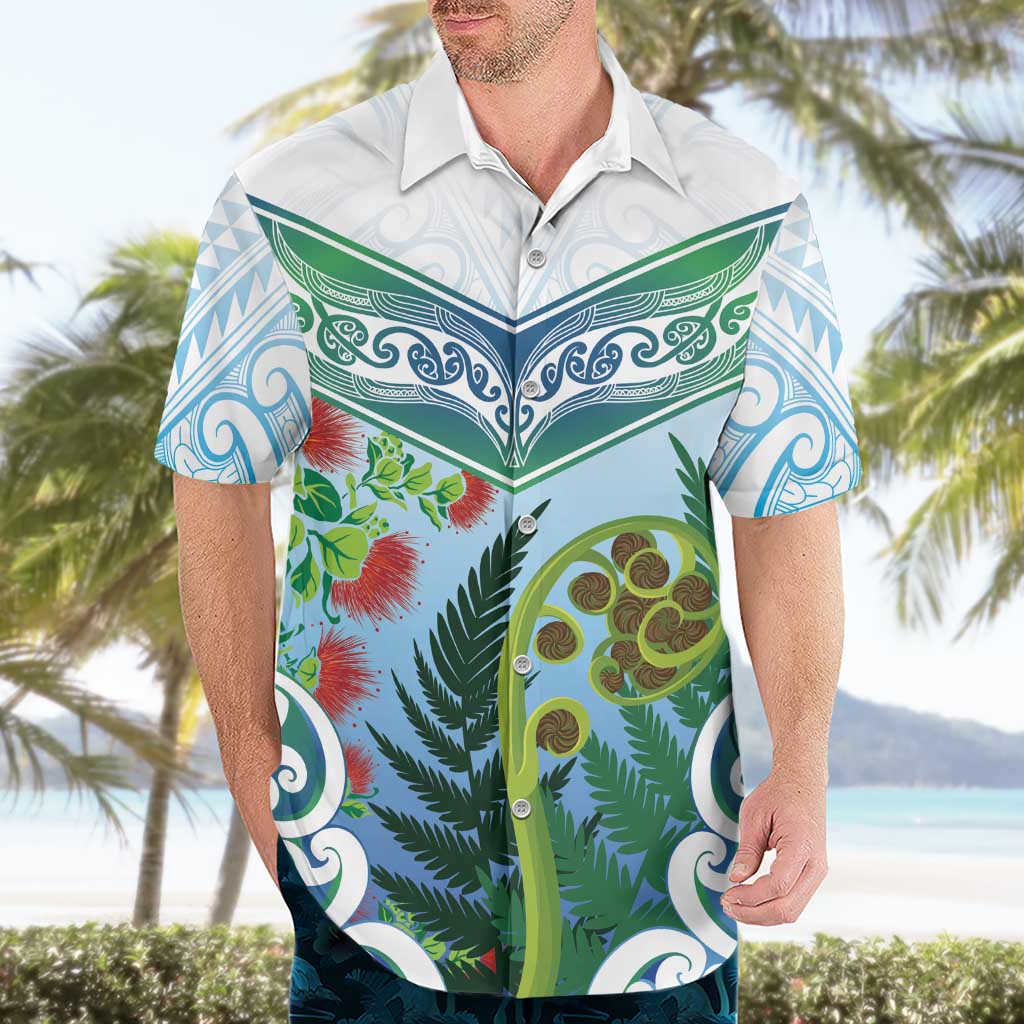 Aotearoa New Zealand Natural Plants Hawaiian Shirt Pohutukawa with Silver Ferns Koru Frond Maori Tattoos LT03 - Polynesian Pride