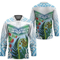 Aotearoa New Zealand Natural Plants Hockey Jersey Pohutukawa with Silver Ferns Koru Frond Maori Tattoos LT03 - Polynesian Pride