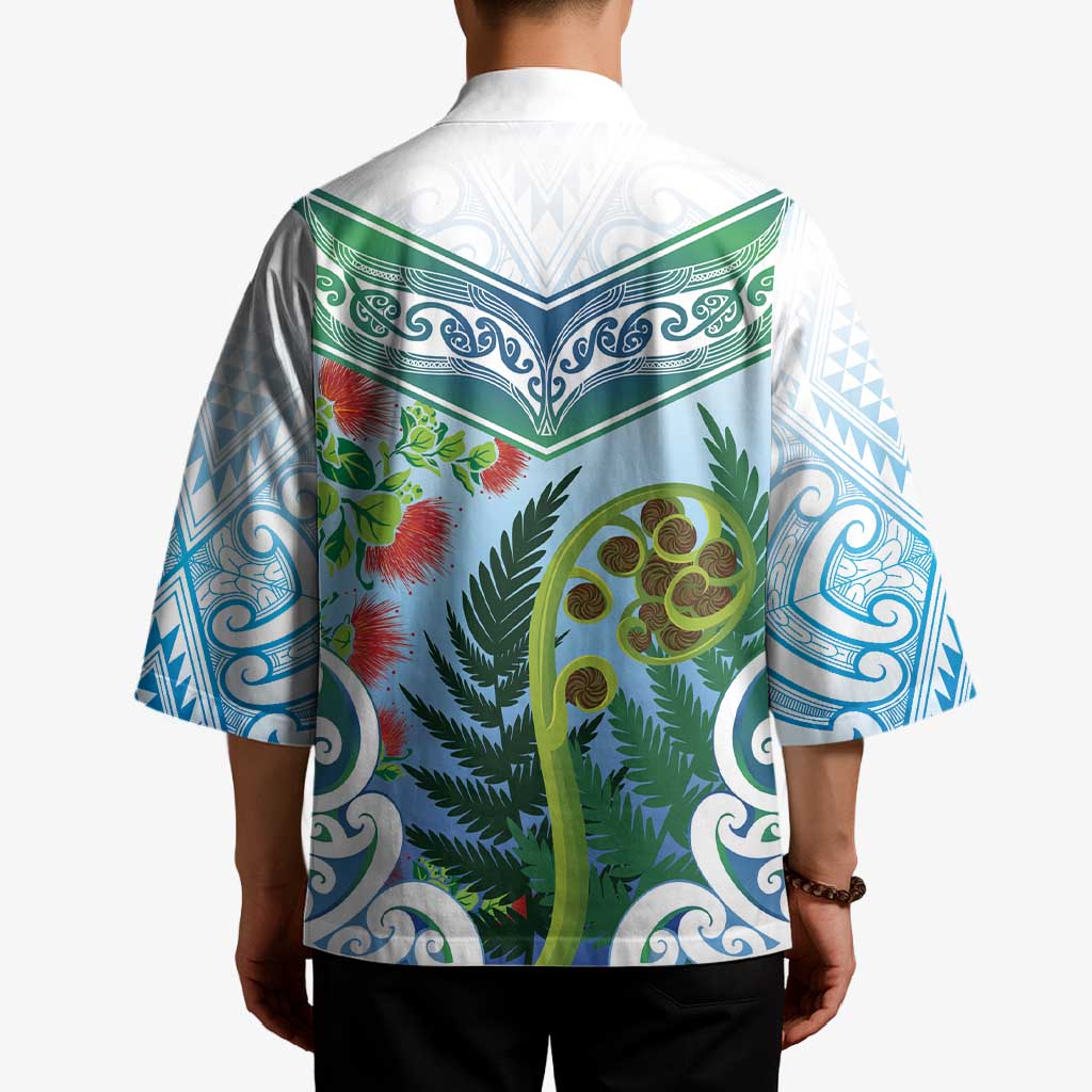 Aotearoa New Zealand Natural Plants Kimono Pohutukawa with Silver Ferns Koru Frond Maori Tattoos LT03 - Polynesian Pride