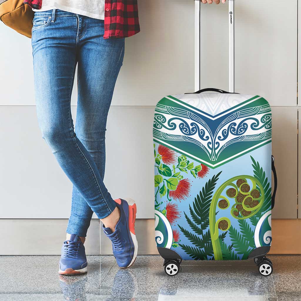 Aotearoa New Zealand Natural Plants Luggage Cover Pohutukawa with Silver Ferns Koru Frond Maori Tattoos LT03 - Polynesian Pride