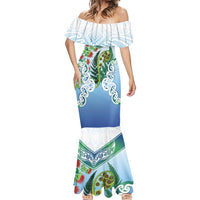 Aotearoa New Zealand Natural Plants Mermaid Dress Pohutukawa with Silver Ferns Koru Frond Maori Tattoos LT03 - Polynesian Pride