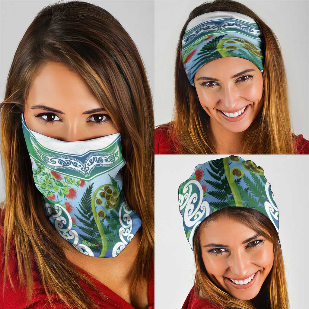 Aotearoa New Zealand Natural Plants Neck Gaiter Pohutukawa with Silver Ferns Koru Frond Maori Tattoos LT03 - Polynesian Pride