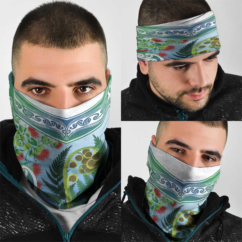 Aotearoa New Zealand Natural Plants Neck Gaiter Pohutukawa with Silver Ferns Koru Frond Maori Tattoos LT03 - Polynesian Pride