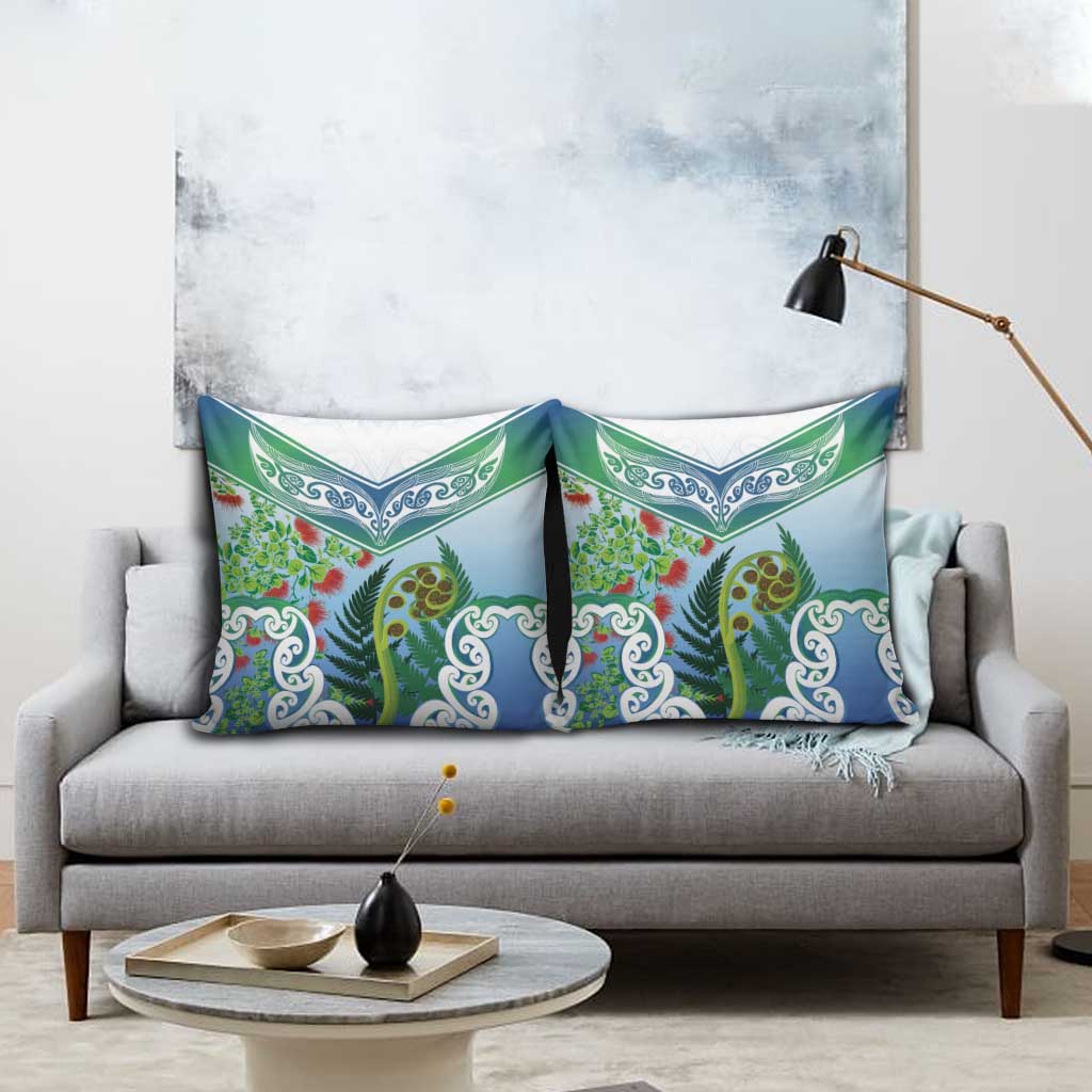 Aotearoa New Zealand Natural Plants Pillow Cover Pohutukawa with Silver Ferns Koru Frond Maori Tattoos