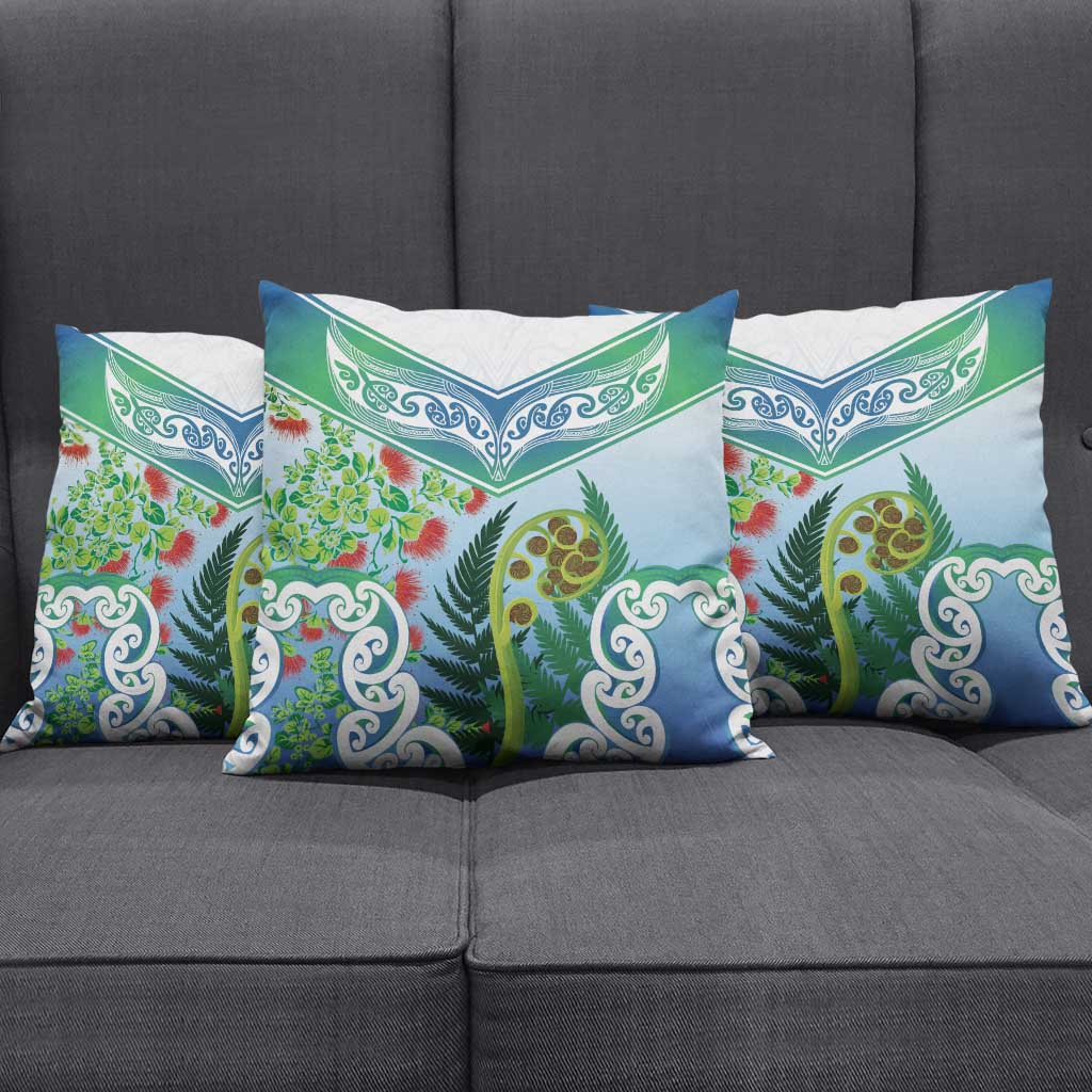 Aotearoa New Zealand Natural Plants Pillow Cover Pohutukawa with Silver Ferns Koru Frond Maori Tattoos