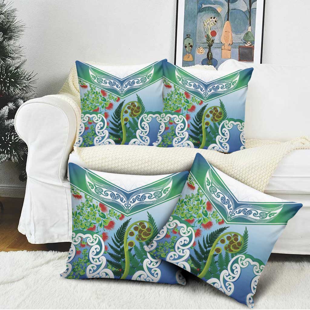 Aotearoa New Zealand Natural Plants Pillow Cover Pohutukawa with Silver Ferns Koru Frond Maori Tattoos