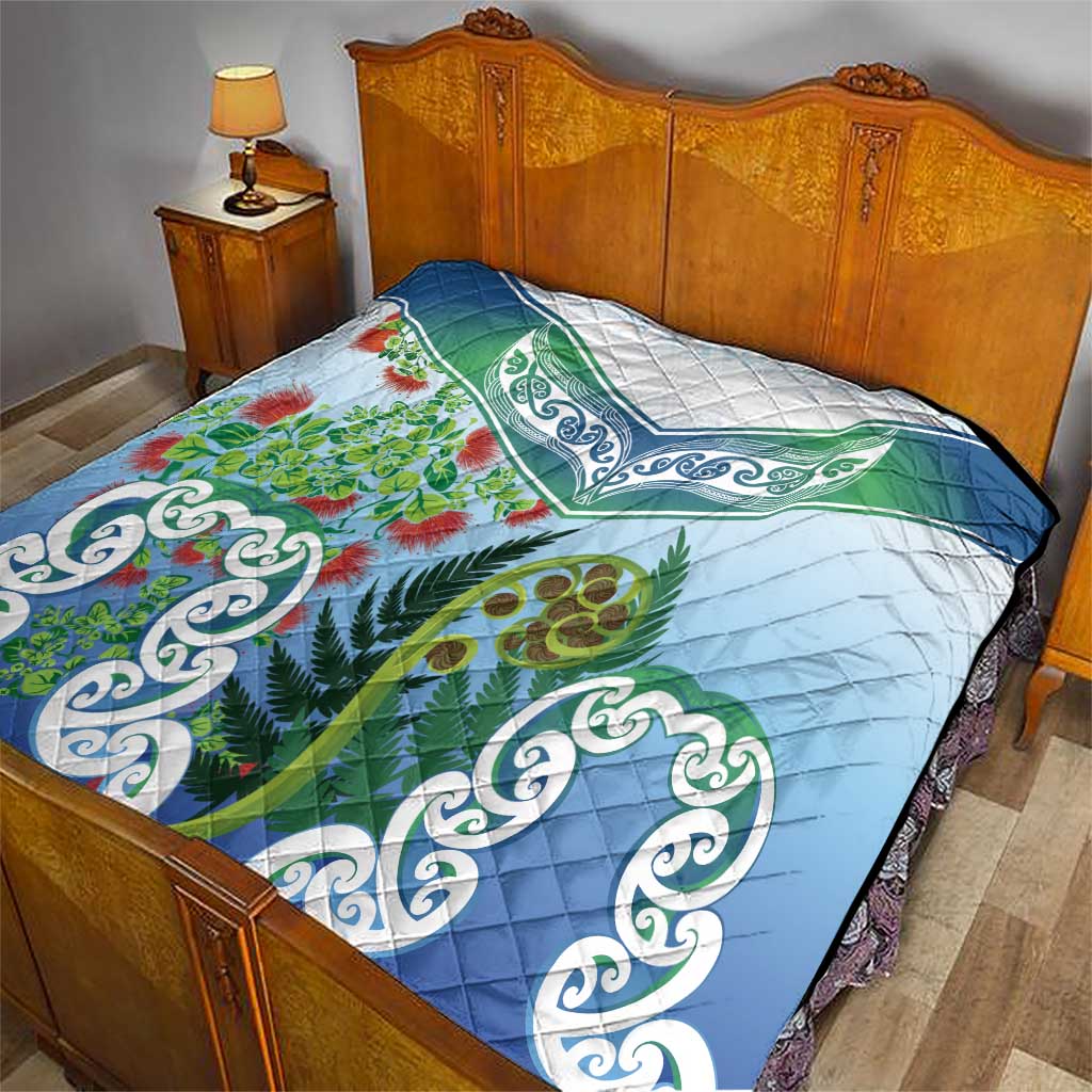 Aotearoa New Zealand Natural Plants Quilt Pohutukawa with Silver Ferns Koru Frond Maori Tattoos LT03 - Polynesian Pride