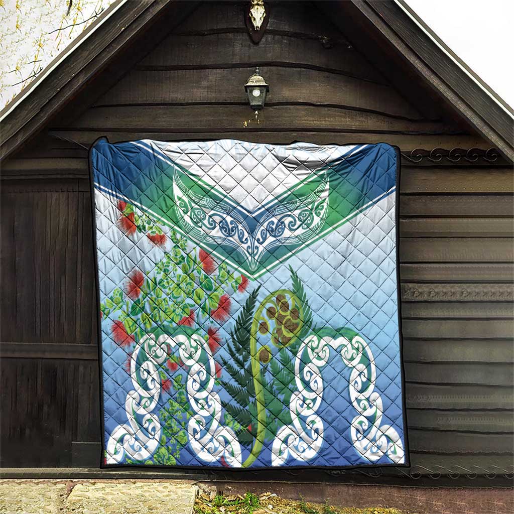 Aotearoa New Zealand Natural Plants Quilt Pohutukawa with Silver Ferns Koru Frond Maori Tattoos LT03 - Polynesian Pride