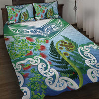 Aotearoa New Zealand Natural Plants Quilt Bed Set Pohutukawa with Silver Ferns Koru Frond Maori Tattoos LT03 Multicolor - Polynesian Pride