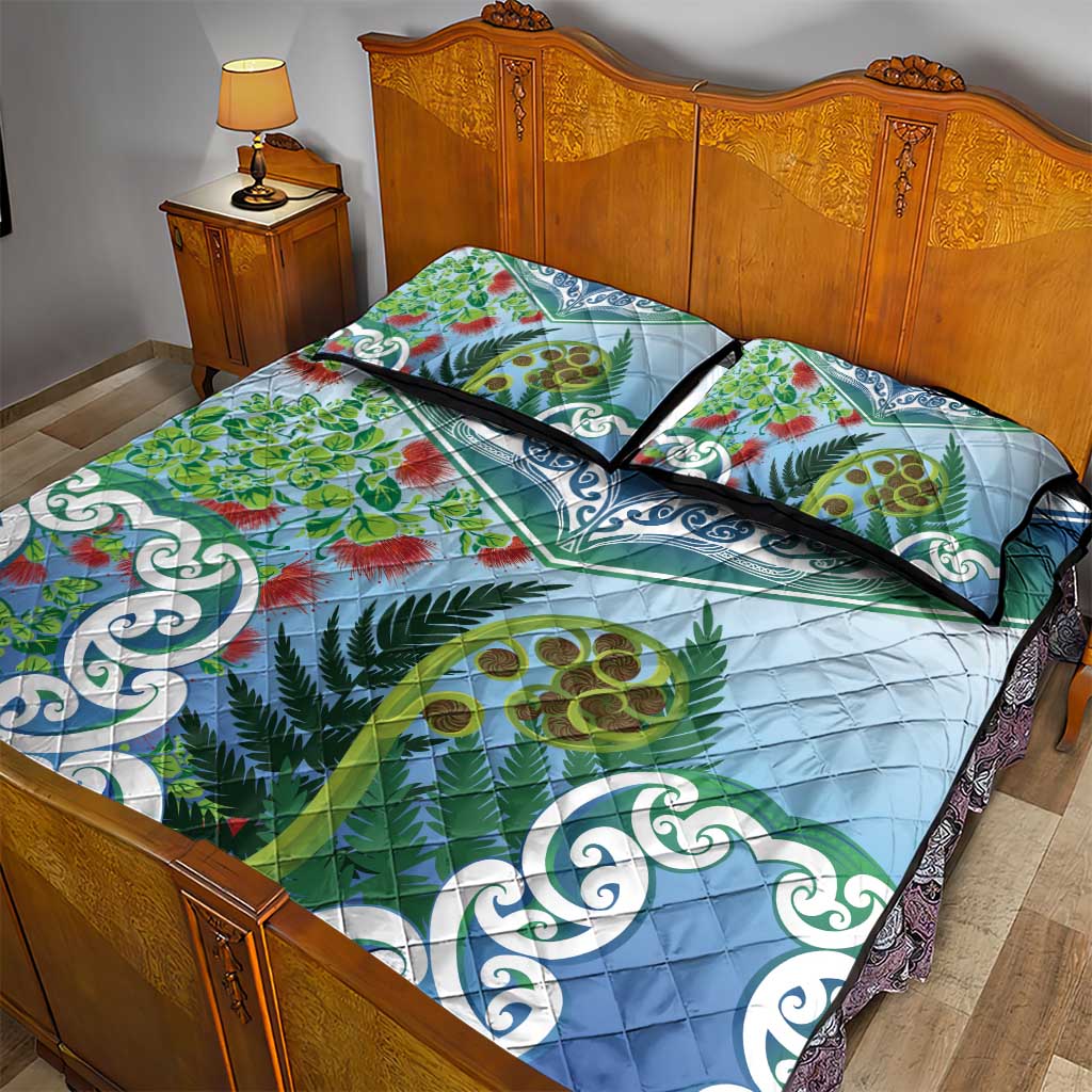 Aotearoa New Zealand Natural Plants Quilt Bed Set Pohutukawa with Silver Ferns Koru Frond Maori Tattoos LT03 - Polynesian Pride