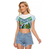 Aotearoa New Zealand Natural Plants Raglan Cropped T Shirt Pohutukawa with Silver Ferns Koru Frond Maori Tattoos LT03 Female Multicolor - Polynesian Pride