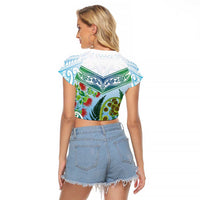Aotearoa New Zealand Natural Plants Raglan Cropped T Shirt Pohutukawa with Silver Ferns Koru Frond Maori Tattoos LT03 - Polynesian Pride