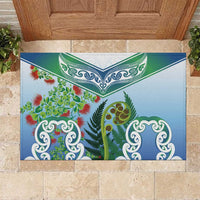 Aotearoa New Zealand Natural Plants Rubber Doormat Pohutukawa with Silver Ferns Koru Frond Maori Tattoos LT03 Multicolor - Polynesian Pride