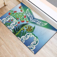 Aotearoa New Zealand Natural Plants Rubber Doormat Pohutukawa with Silver Ferns Koru Frond Maori Tattoos LT03 - Polynesian Pride