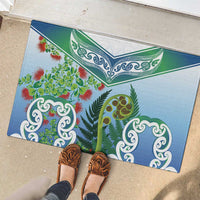 Aotearoa New Zealand Natural Plants Rubber Doormat Pohutukawa with Silver Ferns Koru Frond Maori Tattoos LT03 - Polynesian Pride