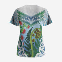 Aotearoa New Zealand Natural Plants Scrub Top Pohutukawa with Silver Ferns Koru Frond Maori Tattoos