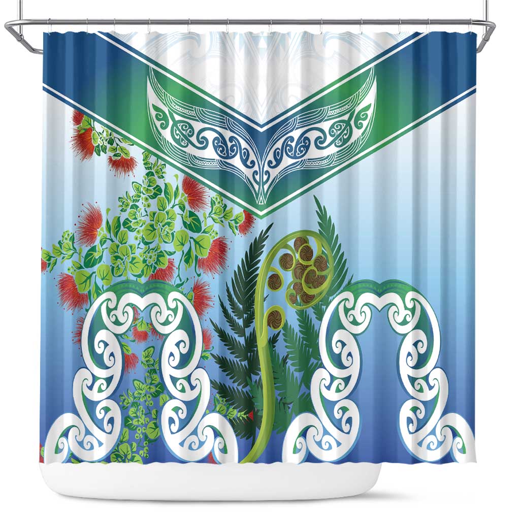 Aotearoa New Zealand Natural Plants Shower Curtain Pohutukawa with Silver Ferns Koru Frond Maori Tattoos LT03 Multicolor - Polynesian Pride