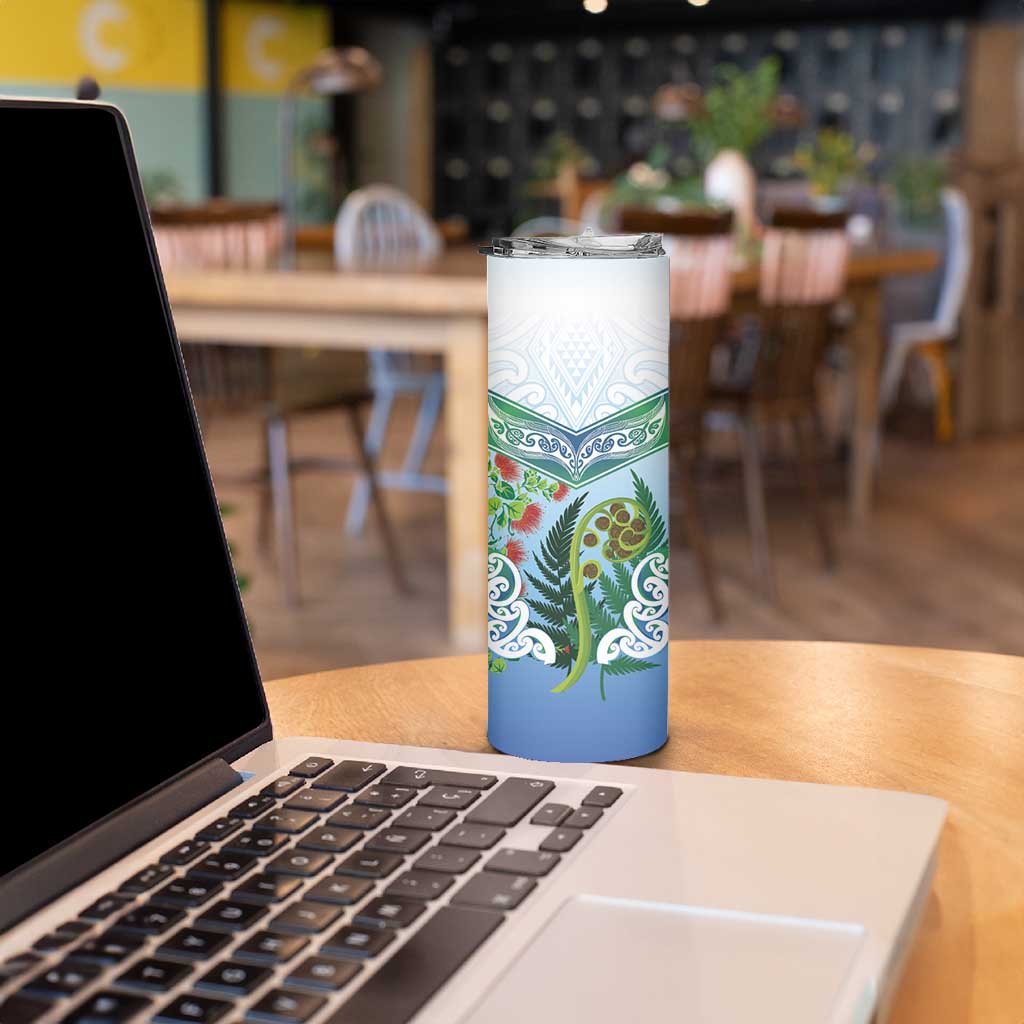 Aotearoa New Zealand Natural Plants Skinny Tumbler Pohutukawa with Silver Ferns Koru Frond Maori Tattoos LT03 - Polynesian Pride