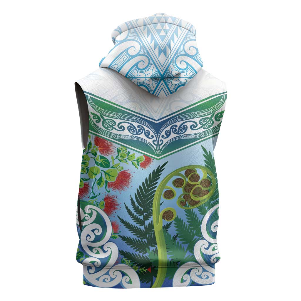 Aotearoa New Zealand Natural Plants Sleeveless Hoodie Pohutukawa with Silver Ferns Koru Frond Maori Tattoos LT03 - Polynesian Pride
