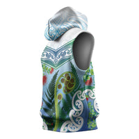 Aotearoa New Zealand Natural Plants Sleeveless Hoodie Pohutukawa with Silver Ferns Koru Frond Maori Tattoos LT03 - Polynesian Pride