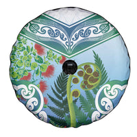 Aotearoa New Zealand Natural Plants Spare Tire Cover Pohutukawa with Silver Ferns Koru Frond Maori Tattoos LT03 - Polynesian Pride