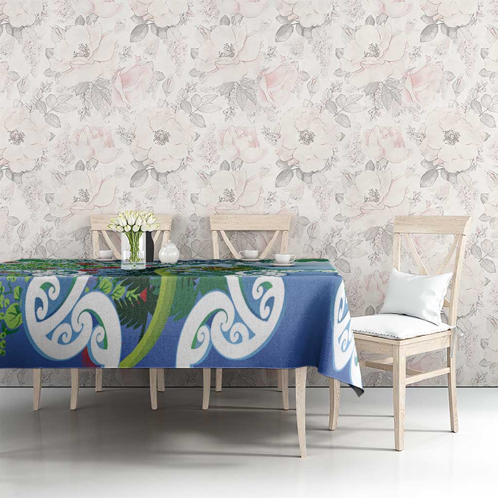 Aotearoa New Zealand Natural Plants Tablecloth Pohutukawa with Silver Ferns Koru Frond Maori Tattoos