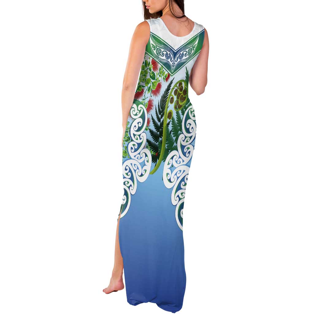 Aotearoa New Zealand Natural Plants Tank Maxi Dress Pohutukawa with Silver Ferns Koru Frond Maori Tattoos LT03 - Polynesian Pride