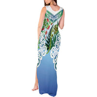 Aotearoa New Zealand Natural Plants Tank Maxi Dress Pohutukawa with Silver Ferns Koru Frond Maori Tattoos LT03 - Polynesian Pride
