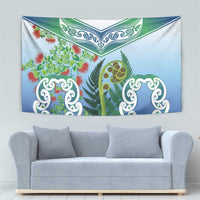 Aotearoa New Zealand Natural Plants Tapestry Pohutukawa with Silver Ferns Koru Frond Maori Tattoos