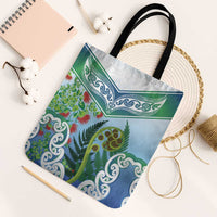 Aotearoa New Zealand Natural Plants Tote Bag Pohutukawa with Silver Ferns Koru Frond Maori Tattoos LT03 Black Strap One Size Multicolor - Polynesian Pride