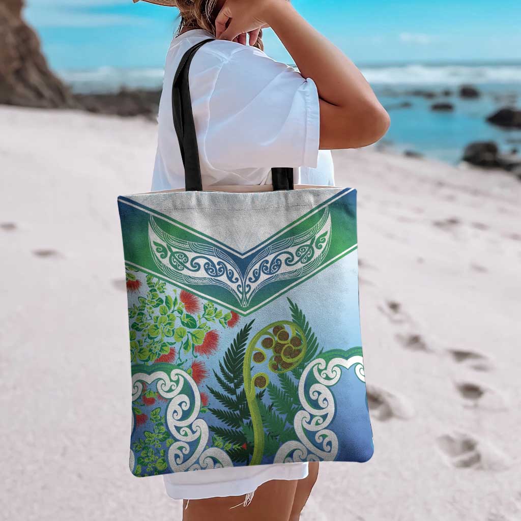 Aotearoa New Zealand Natural Plants Tote Bag Pohutukawa with Silver Ferns Koru Frond Maori Tattoos LT03 - Polynesian Pride