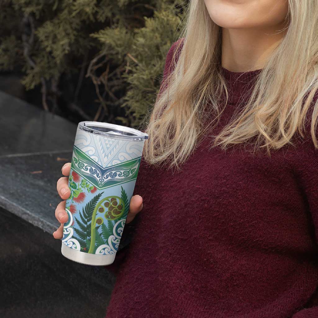 Aotearoa New Zealand Natural Plants Tumbler Cup Pohutukawa with Silver Ferns Koru Frond Maori Tattoos LT03 - Polynesian Pride