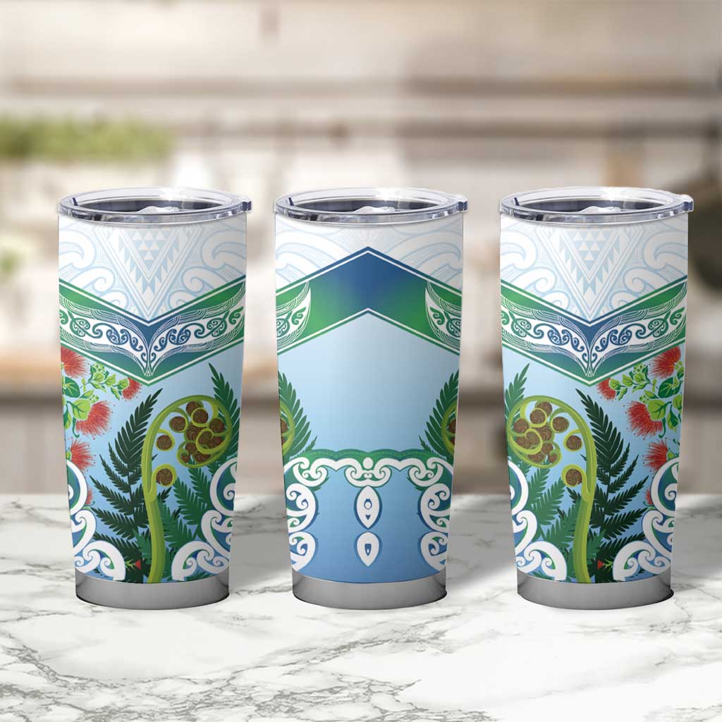 Aotearoa New Zealand Natural Plants Tumbler Cup Pohutukawa with Silver Ferns Koru Frond Maori Tattoos LT03 - Polynesian Pride