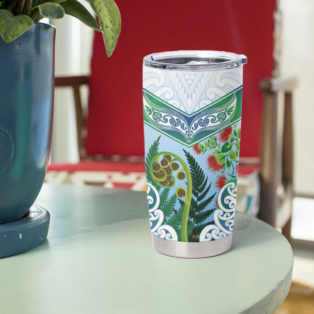 Aotearoa New Zealand Natural Plants Tumbler Cup Pohutukawa with Silver Ferns Koru Frond Maori Tattoos LT03 - Polynesian Pride