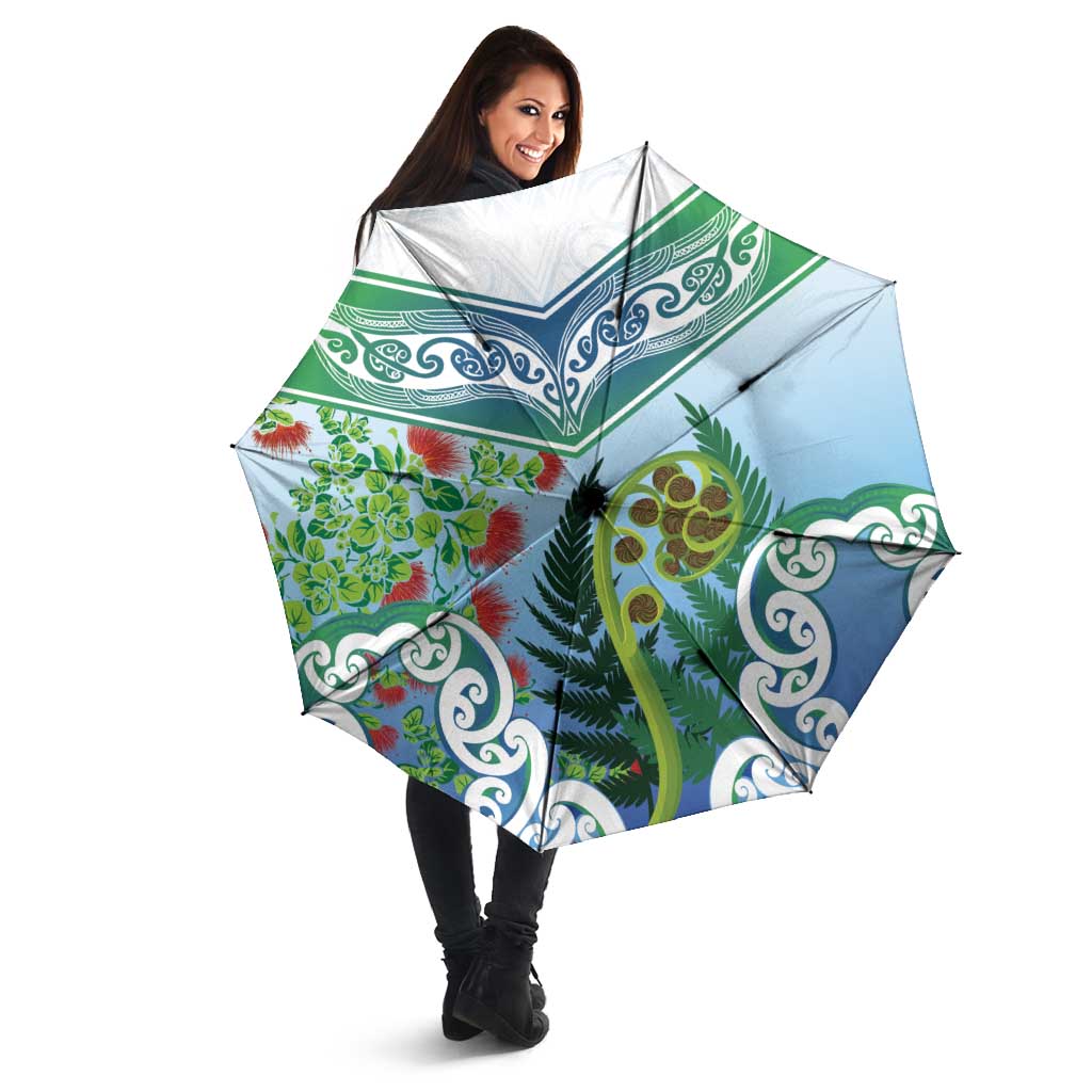 Aotearoa New Zealand Natural Plants Umbrella Pohutukawa with Silver Ferns Koru Frond Maori Tattoos LT03 - Polynesian Pride