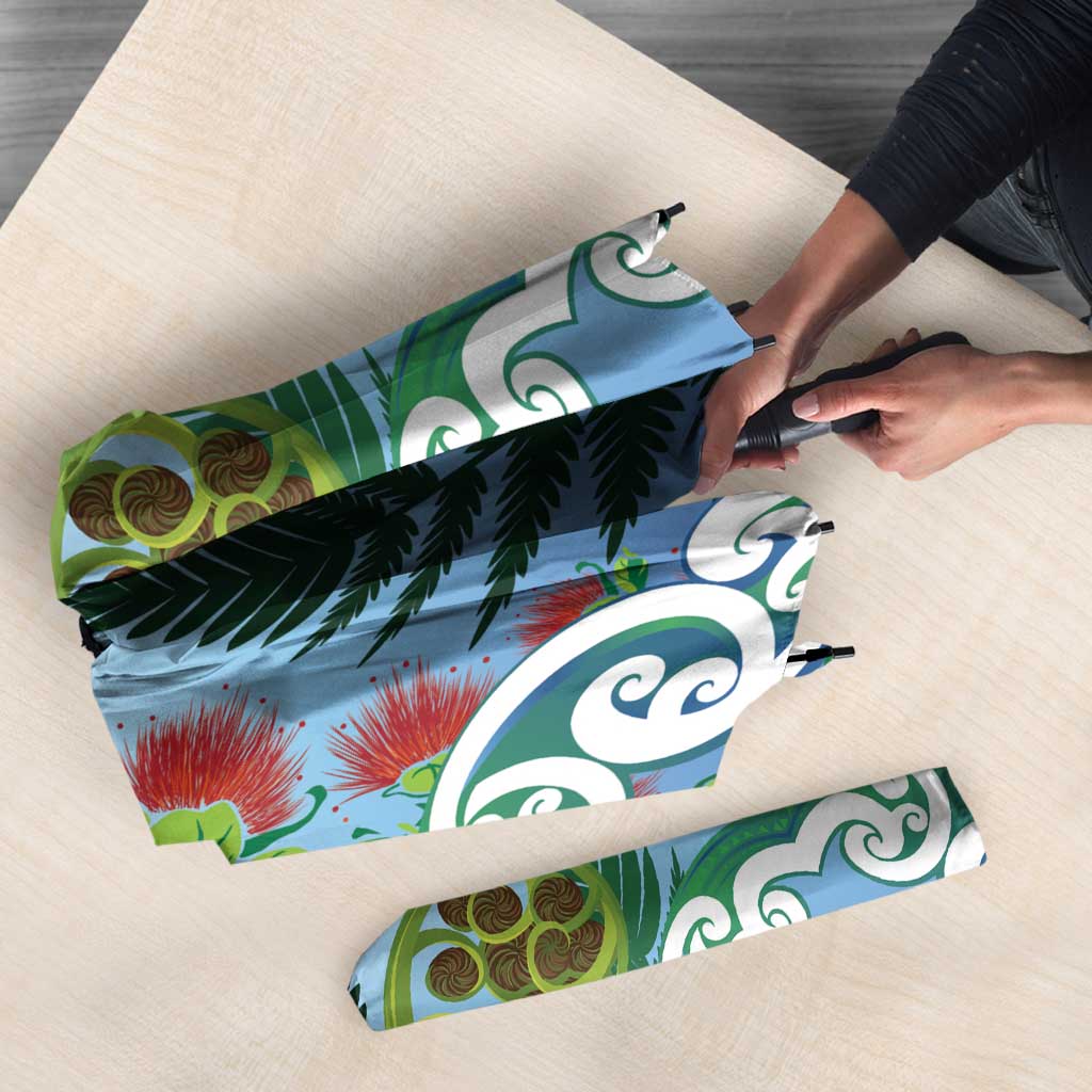 Aotearoa New Zealand Natural Plants Umbrella Pohutukawa with Silver Ferns Koru Frond Maori Tattoos LT03 - Polynesian Pride