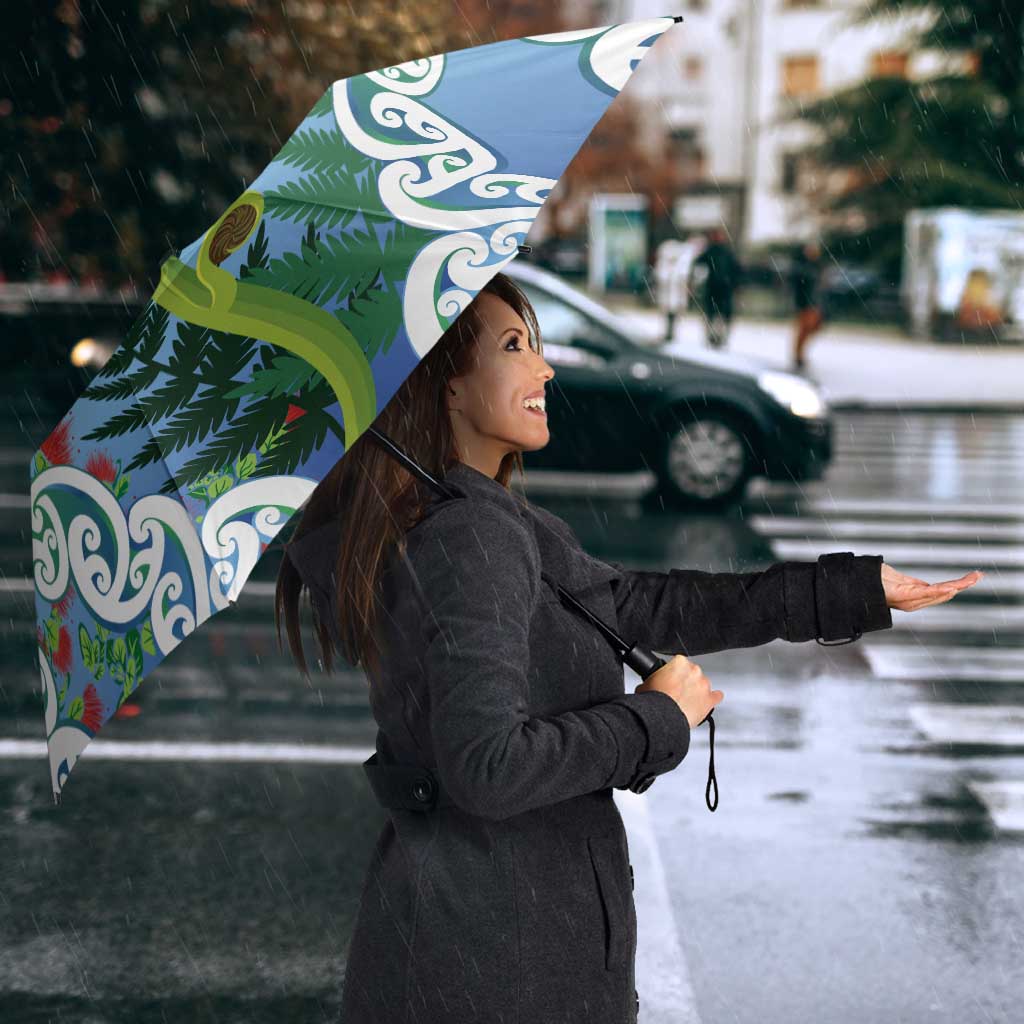 Aotearoa New Zealand Natural Plants Umbrella Pohutukawa with Silver Ferns Koru Frond Maori Tattoos LT03 - Polynesian Pride