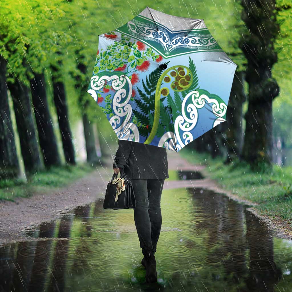 Aotearoa New Zealand Natural Plants Umbrella Pohutukawa with Silver Ferns Koru Frond Maori Tattoos LT03 - Polynesian Pride
