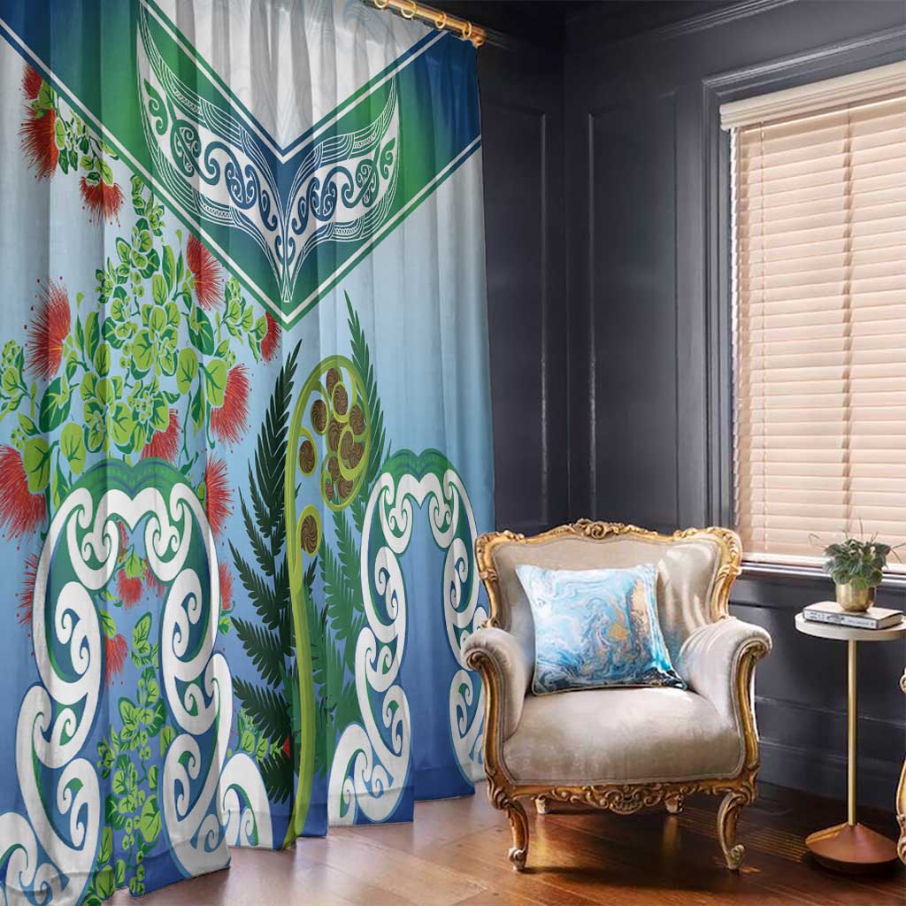 Aotearoa New Zealand Natural Plants Window Curtain Pohutukawa with Silver Ferns Koru Frond Maori Tattoos LT03 - Polynesian Pride