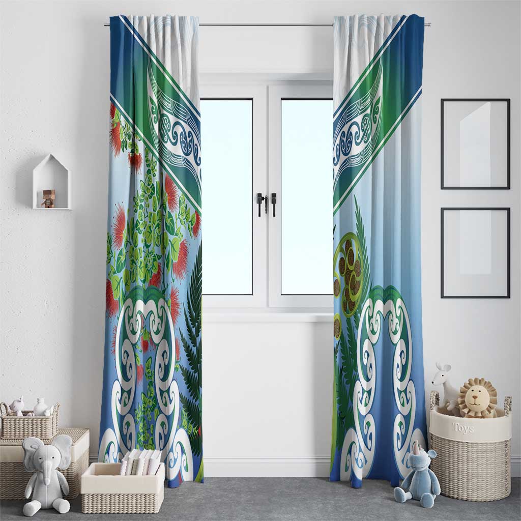 Aotearoa New Zealand Natural Plants Window Curtain Pohutukawa with Silver Ferns Koru Frond Maori Tattoos LT03 - Polynesian Pride