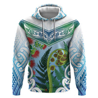 Aotearoa New Zealand Natural Plants Zip Hoodie Pohutukawa with Silver Ferns Koru Frond Maori Tattoos LT03 Pullover Hoodie Multicolor - Polynesian Pride