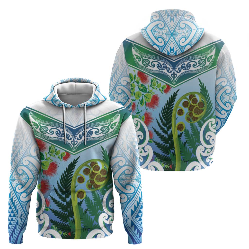 Aotearoa New Zealand Natural Plants Zip Hoodie Pohutukawa with Silver Ferns Koru Frond Maori Tattoos LT03 - Polynesian Pride