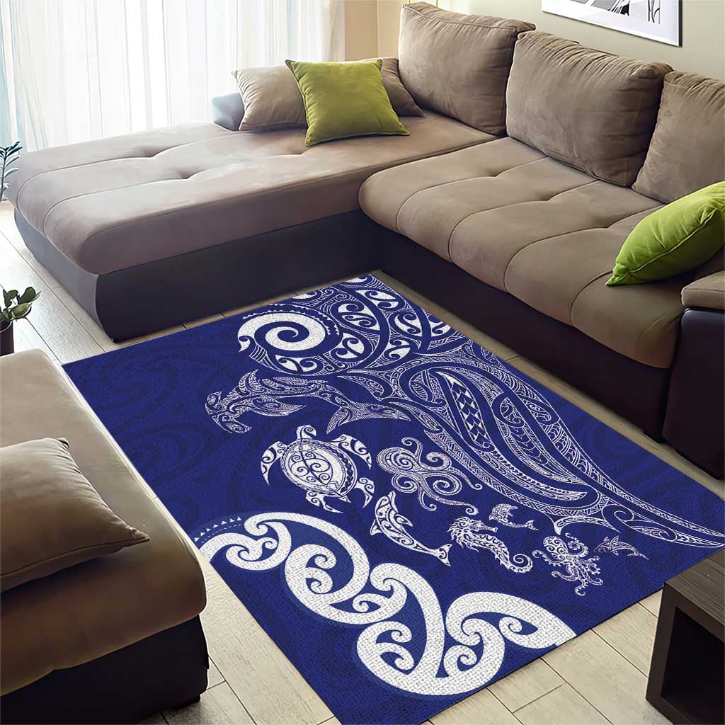 New Zealand Sea Animals with Maori Tribal Tattoo Area Rug Blue Color LT03 - Polynesian Pride