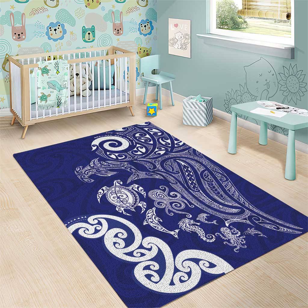 New Zealand Sea Animals with Maori Tribal Tattoo Area Rug Blue Color LT03 - Polynesian Pride
