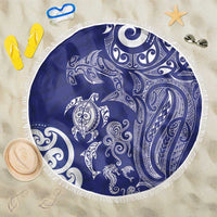 New Zealand Sea Animals with Maori Tribal Tattoo Beach Blanket Blue Color