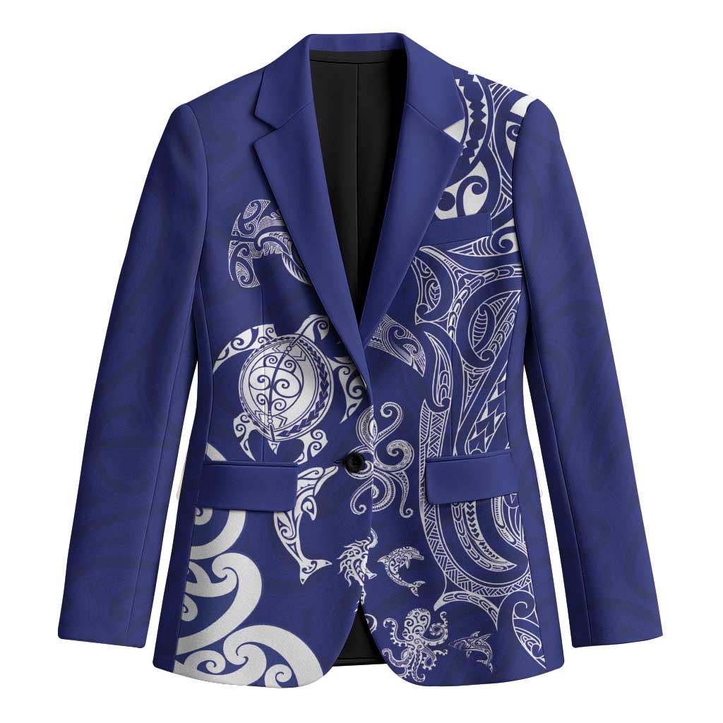 New Zealand Sea Animals with Maori Tribal Tattoo Blazer Blue Color