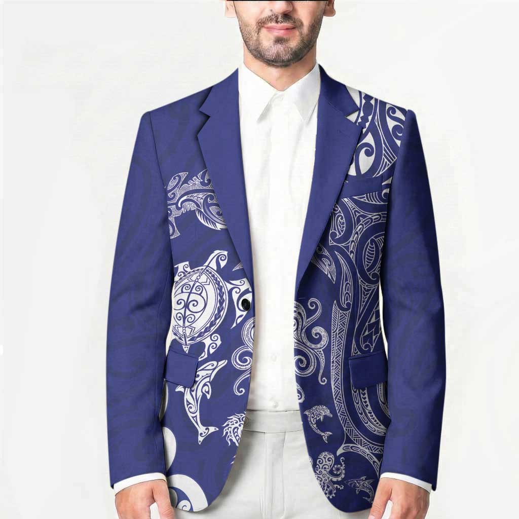 New Zealand Sea Animals with Maori Tribal Tattoo Blazer Blue Color